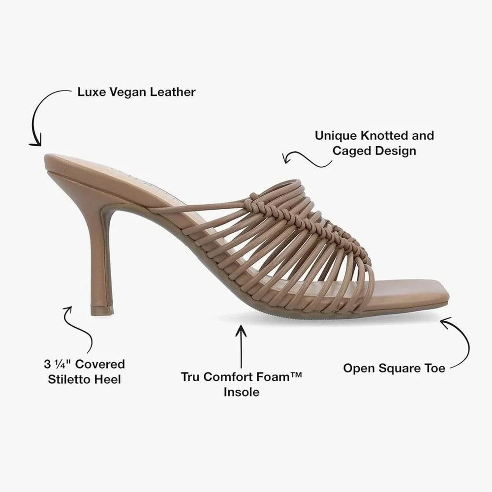 Journee Collection High Heel Sandals Women 10‎ Tan Excellent Caged Square Toe